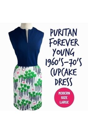 Vintage Puritan Forever multicolor mod floral cupcake dress 60’s modern size L